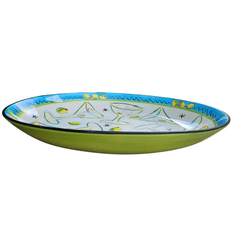 Pristine XL Serving Bowl Paella Pasta Salad Martini Lounge by Clay Art 17.5x14x3